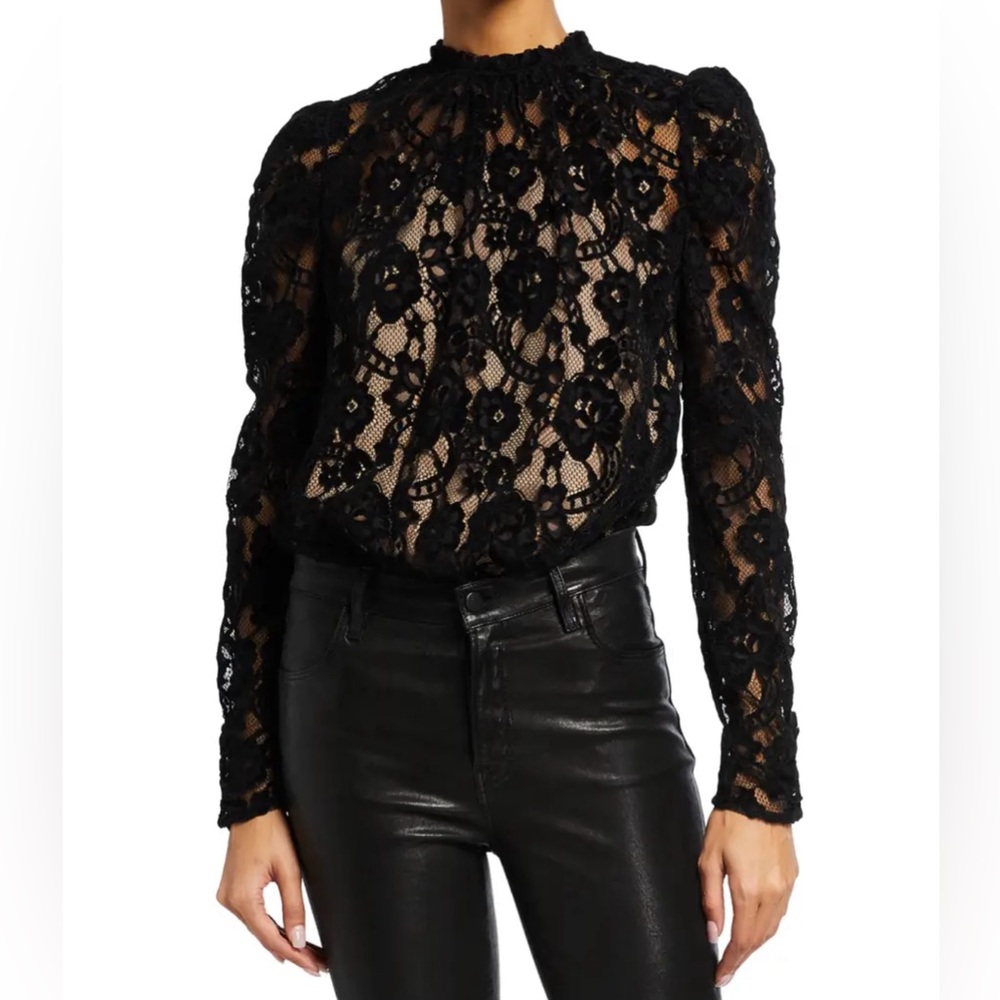 WAYF Emma Puff Sleeve Lace Bodysuit, Size XS